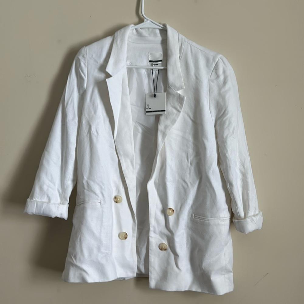 Jules & Leopold White Double-Breasted Linen Blazer
